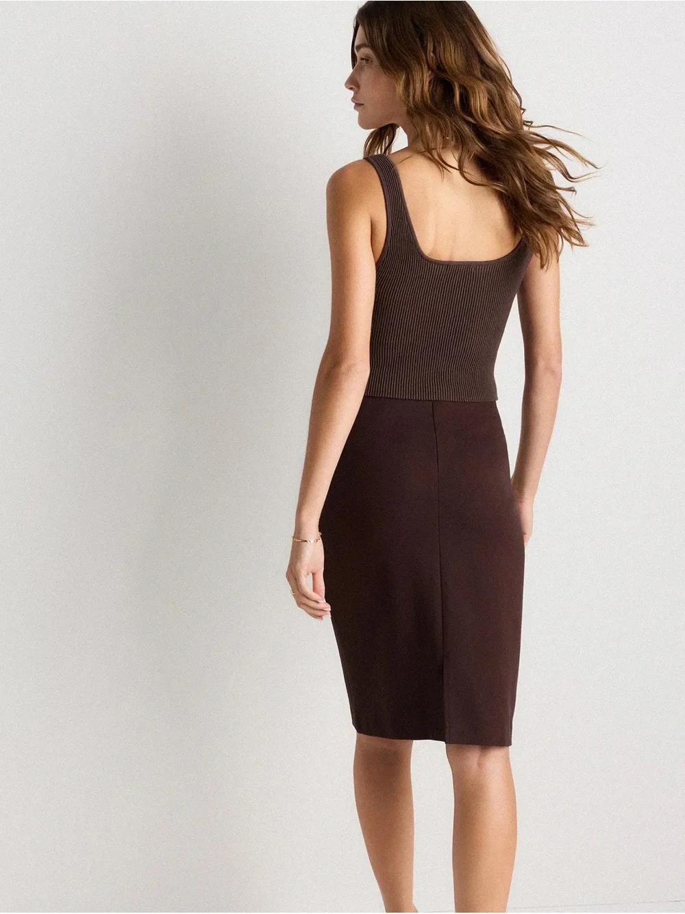 Quince ltra-Stretch Ponte Pencil Skirt Espresso S NWOT
